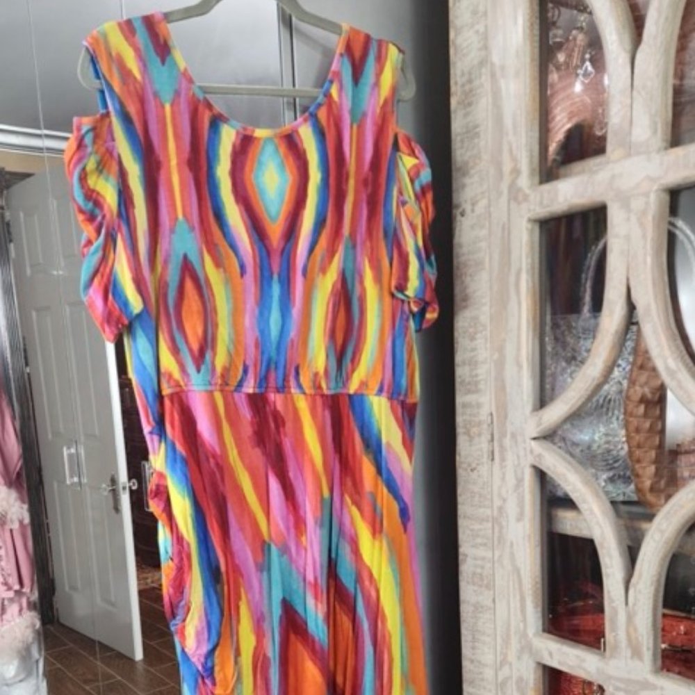 Sassy Jones Multicolored Peek Shoulder Dress